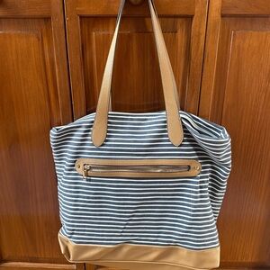 a new day Navy Striped Tote with Tan Details